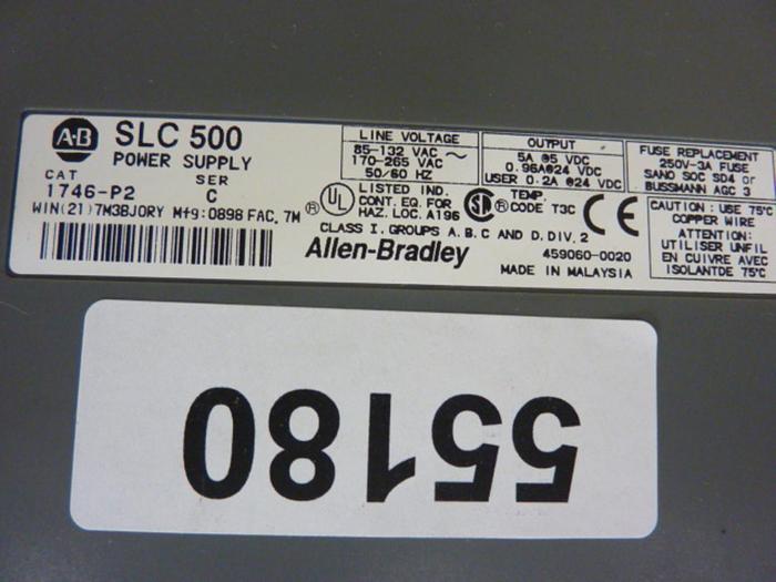 Used ALLEN BRADLEY Slot Rack & Power Supply 1746-P2 SER C / 1746-A4 SER A #55180
