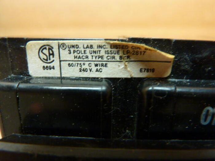 Used BRYANT 15 Amp Circuit Breaker BR315 #38779