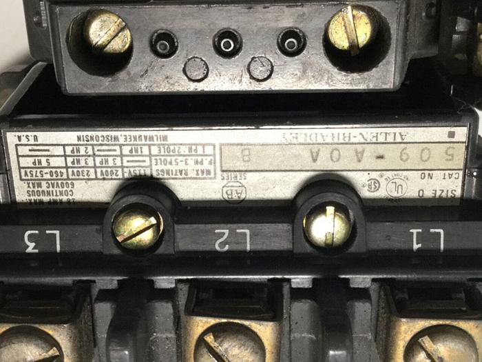 Used ALLEN BRADLEY Electric Motor Starter 509-A0A SER B #104714