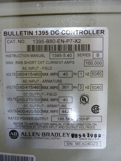 Used ALLEN BRADLEY DC Drive Controller 1395-B80-EN-P7-X2 SER B Used