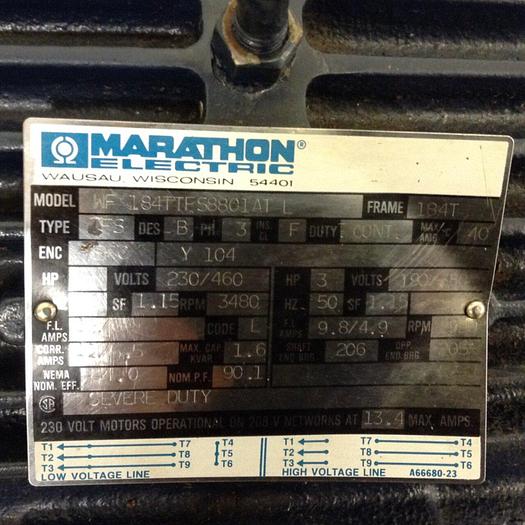Used MARATHON ELECTRIC 5 / 3 HP Motor WF 184TTFS8801AT L #74823
