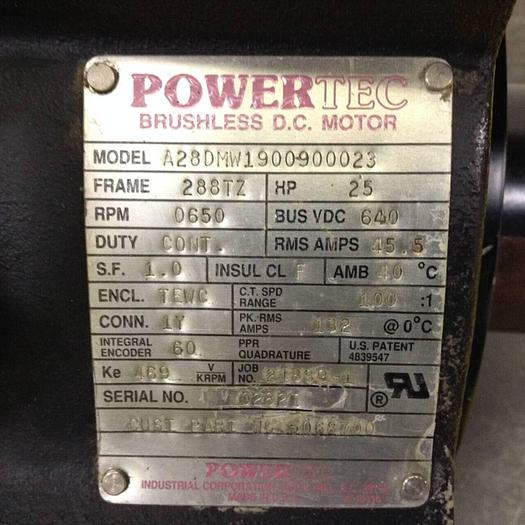 Used POWERTEC 25 HP Brushless DC Motor A28DMW1900900023 Used