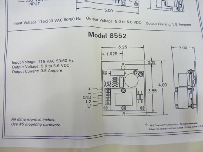 QUARTECH Power Supply Board 8552 #43053