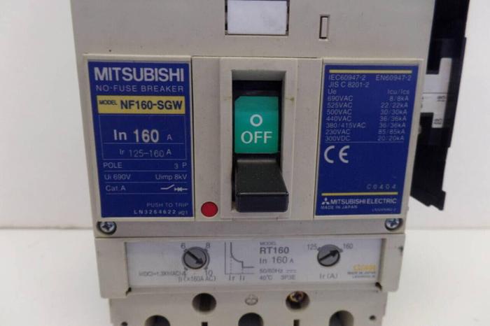 Used MITSUBISHI 160 Amp No-Fuse Breaker NF160-SGW #73799