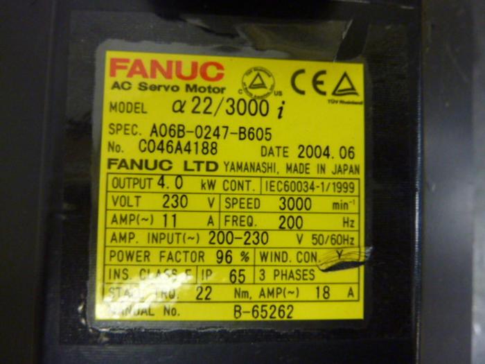 Used FANUC 5.36 HP AC Servo Motor A06B-0247-B605 Used