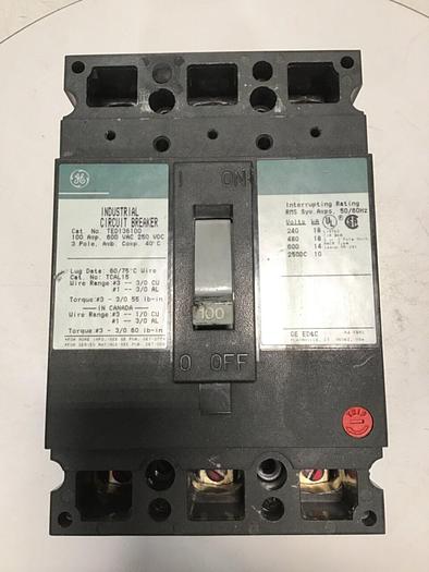 Used GE 100 Amp Breaker TED136100 / DISCONNECT USED