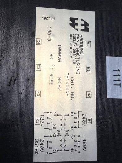 Used HAMMOND 1 kVA Transformer MH1000QP #102384