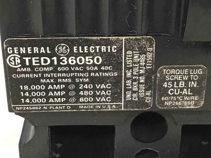 Used GE 50 Amp Circuit Breaker TED136050 #114001