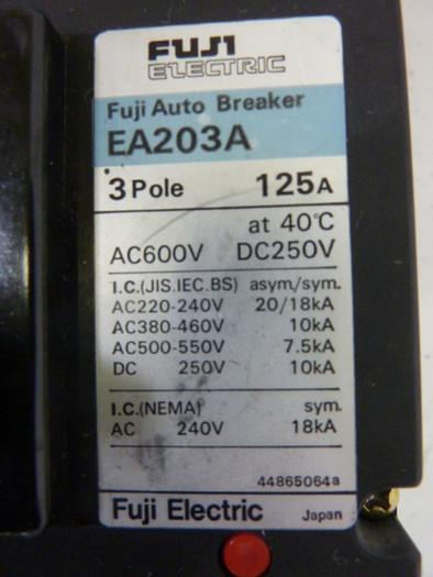 Used FUJI ELECTRIC 125 Amp Circuit Breaker EA203A-125 #51664