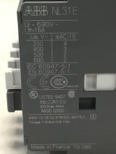 Used ABB Contactor Relay NL31E #113684