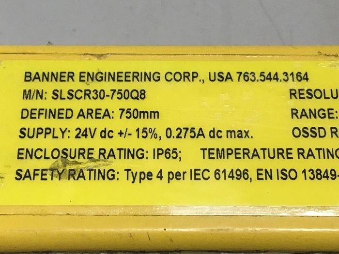 Used BANNER ENGINEERING Light Curtain Receiver SLSCR30-750Q8 USED