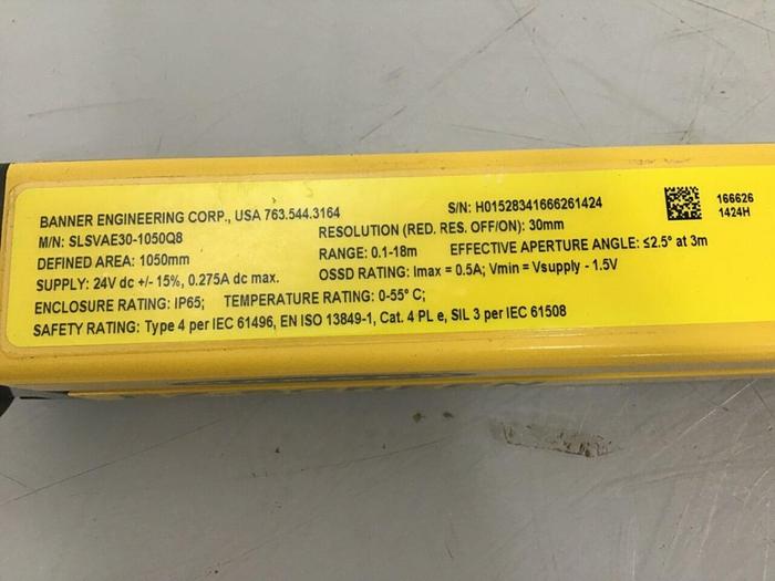 Used BANNER ENGINEERING Safety Light Screen SLSVAR30-1050Q8 USED