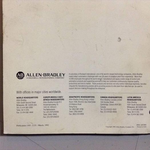 Used ALLEN BRADLEY Reference Manual 1395-5.33 #70951