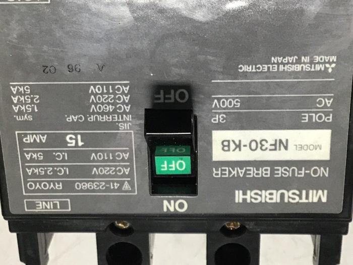 Used MITSUBISHI 15 Amp Breaker NF30-KB #122361
