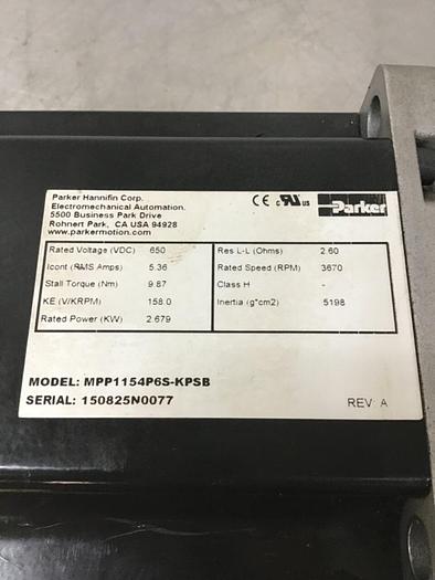 Used PARKER HANNIFIN Motor MPP1154P6S-KPSB Used