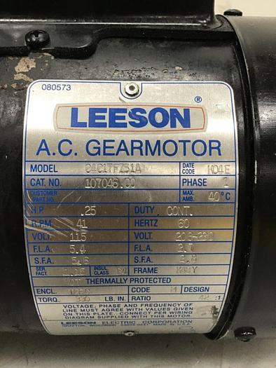 Used LEESON ELECTRIC CO Gearmotor .25 HP C4C17FZ51A #127068