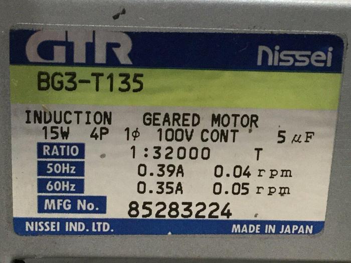 Used NISSEI Geared Motor BG3-T135 #107436