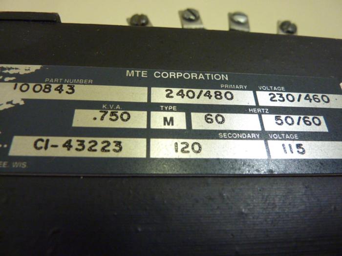 Used MTE .750 kVA Transformer 100843 #56663