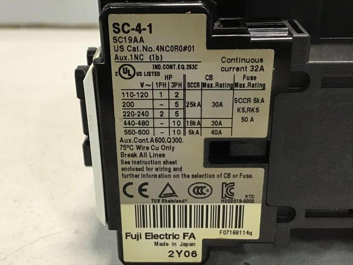 Used FUJI ELECTRIC Contactor SC-4-1 SC19AA #125413