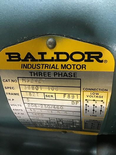 Used BALDOR 5 HP Industrial Blower M3212T Used