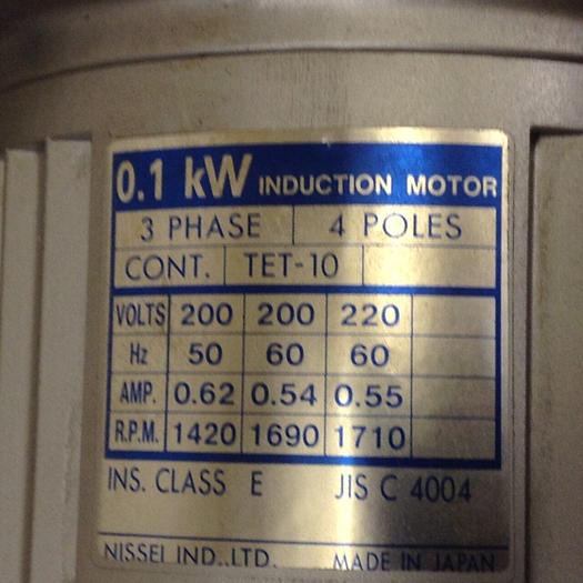 Used NISSEI GTR Induction Motor G3FJ-22-120-T010Z #74148