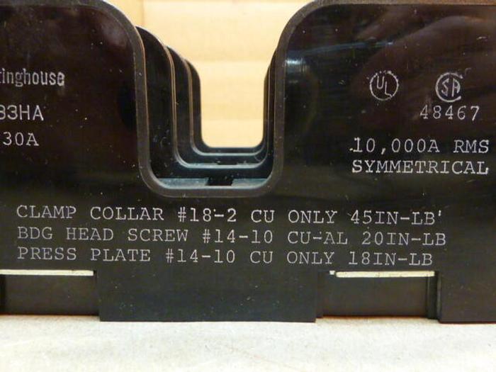 Used WESTINGHOUSE 30 Amp Fuse Holder W633HA #29853