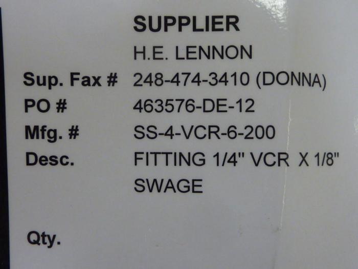 SWAGELOK Adapter SS-4-VCR-6-200BT #59281