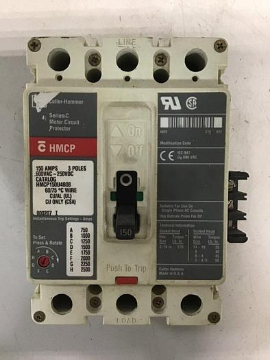 Used CUTLER HAMMER Circuit Breaker 150 Amp HMCP150U4B08 #141389