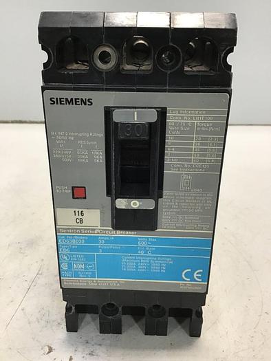 Used SIEMENS 30 Amp Circuit Breaker ED63B030 #138192