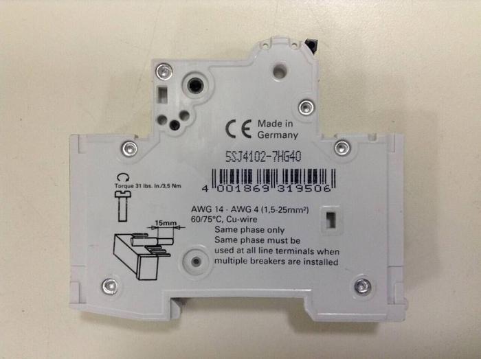 Used SIEMENS 2 Amp Circuit Breaker 5SJ4102-7HG40 #86047