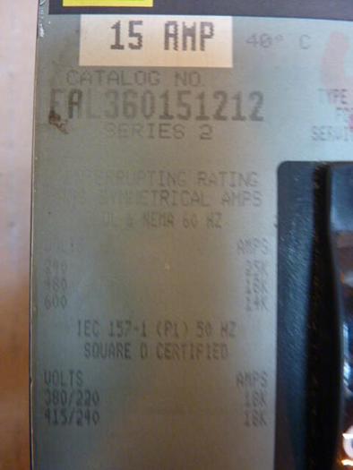 Used SQUARE D 15 Amp Circuit Breaker FAL360151212 #32158
