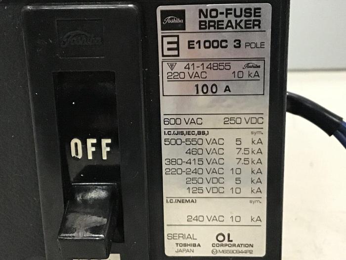 Used TOSHIBA 100 Amp Circuit Breaker E100C-3P-100A Used