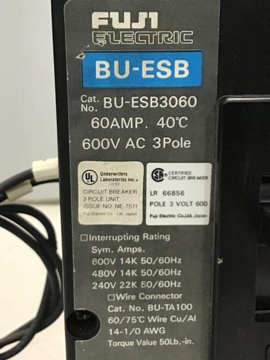 Used FUJI ELECTRIC 60 Amp Circuit Breaker BU-ESB3060 #127461