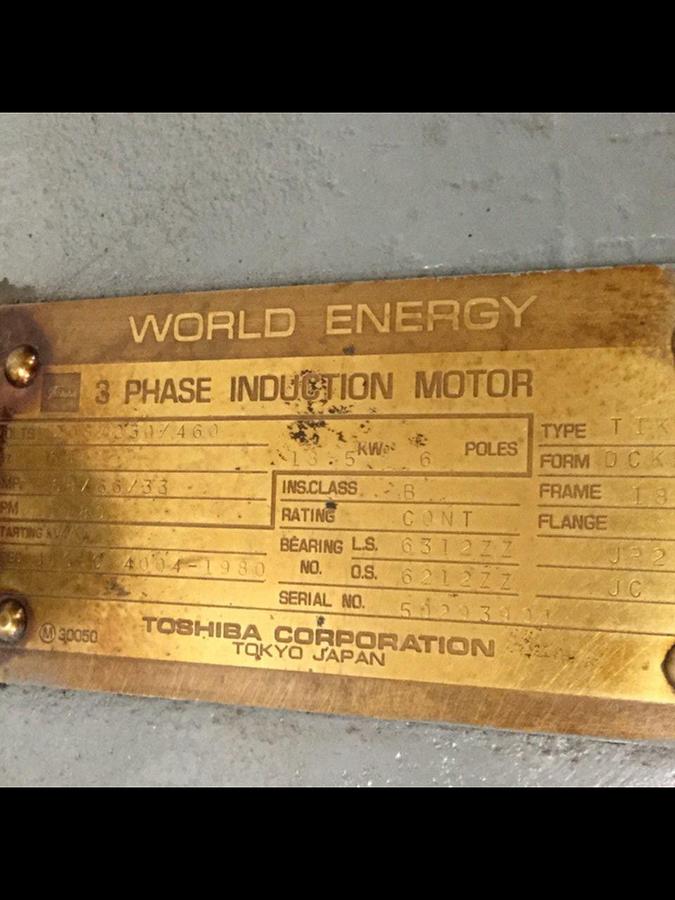 Used TOSHIBA 3 Phase Induction Motor TIKK #116904