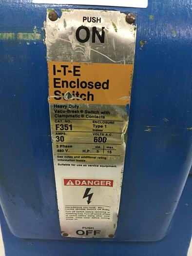 Used SIEMENS 30 Amp ITE Heavy Duty Vacu-Break F-351 #115958