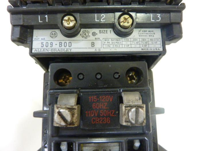 Used ALLEN BRADLEY Starter Size 1 509-BOD SER B W39 #55209
