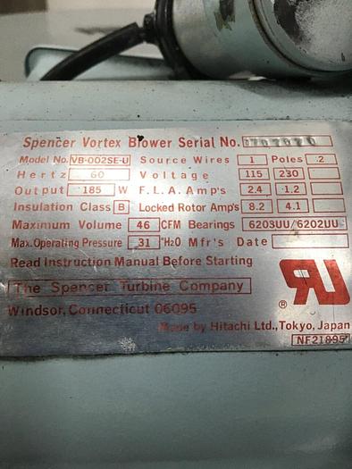 Used SPENCER Blower VB-002SE-U USED