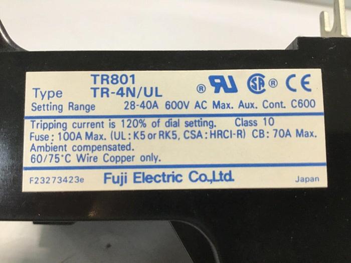 Used FUJI ELECTRIC Thermal Overload Relay TR-4N/UL TR801 #112257