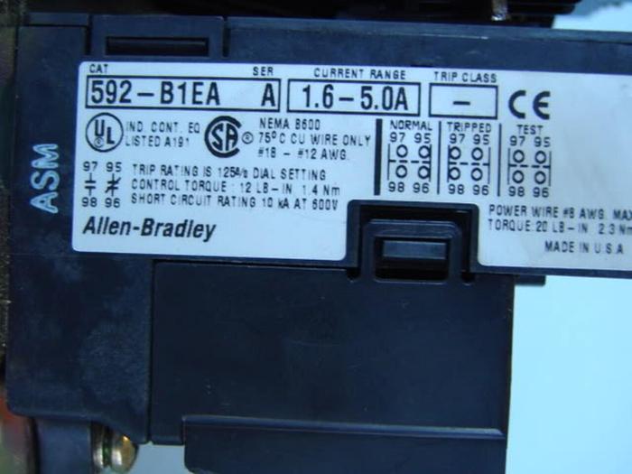 Used ALLEN BRADLEY Motor Starter Size 1 509-BOD-B1E SER B #5820