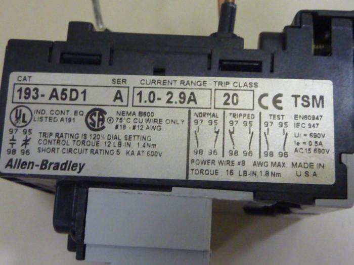 Used ALLEN BRADLEY Contactor 193-A5D1 SER A #64355