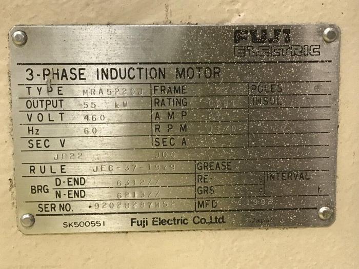 Used FUJI ELECTRIC 74 HP 3 Phase Induction Motor MRA5220J Used