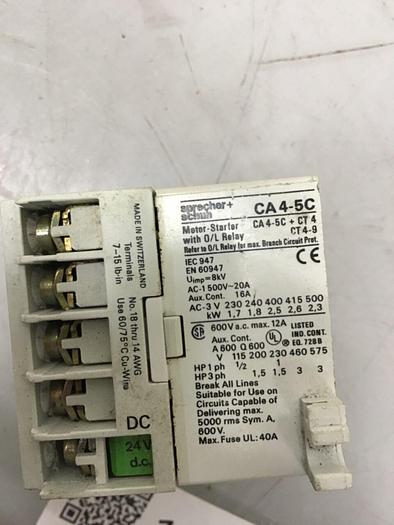 Used SPRECHER & SCHUH Motor starter w/ O/L Relay CA4-5C-01 #119129