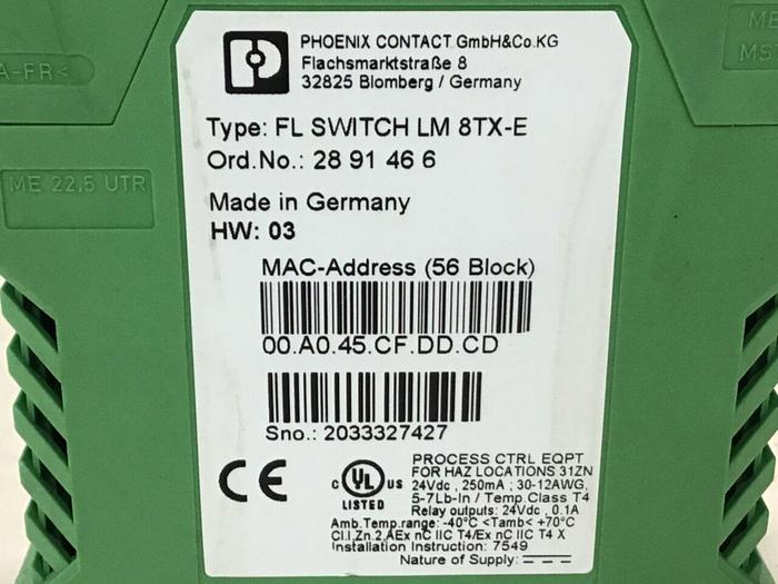 Used PHOENIX CONTACT Ethernet Switch FL-SWITCH-LM-8TX-E #131145