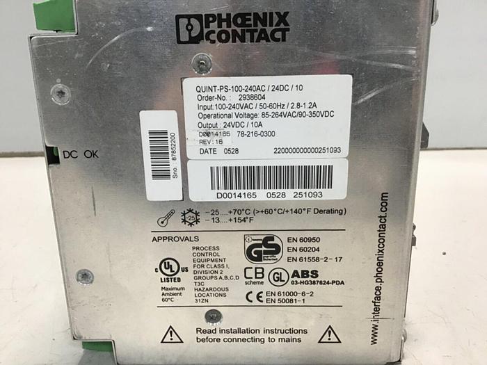 Used PHOENIX CONTACT Power Supply QUINT-PS-100-240AC/24DC/10 Used