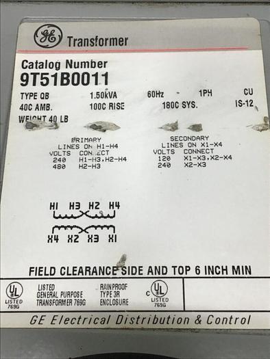 Used GENERAL ELECTRIC / GE 1.50 kVA Transformer 9T51B0011 #124076