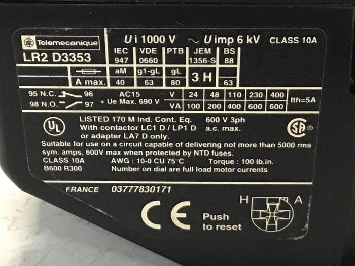Used TELEMECANIQUE Overload Relay LR2D3353 #124392