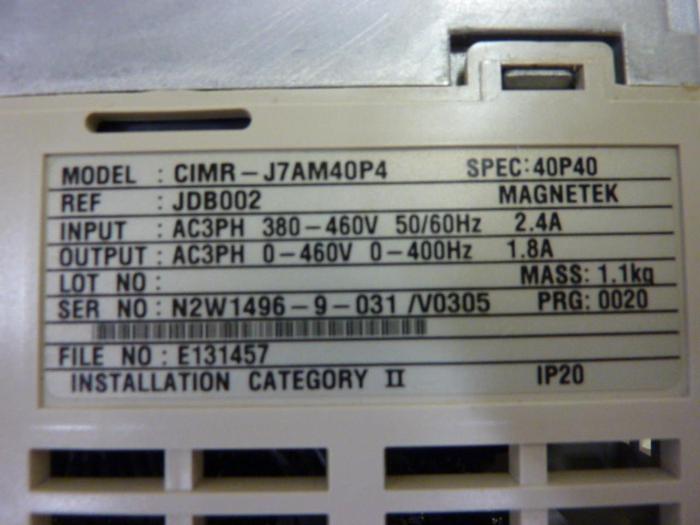 Used YASKAWA Drive CIMR-J7AM40P4 #56515