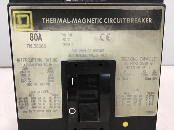 Used SQUARE D 80 Amp Circuit Breaker FAL36080 #136020