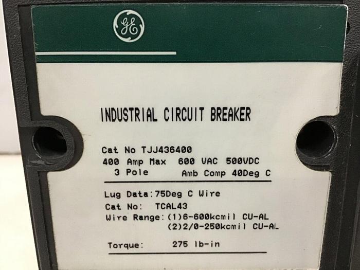 Used GENERAL ELECTRIC / GE 400 Amp Circuit Breaker TJJ436400 USED