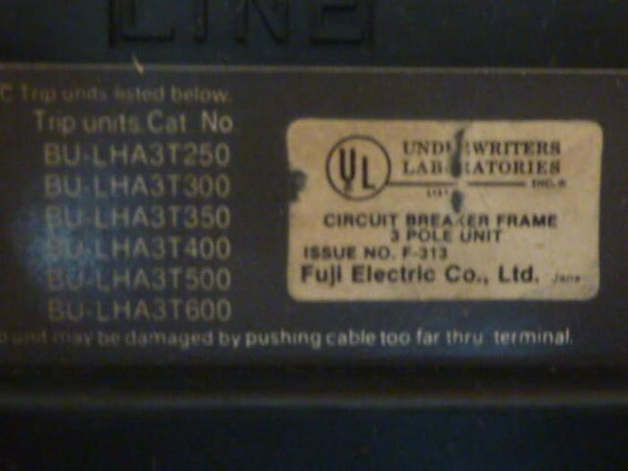 Used FUJI ELECTRIC 600 Amp Circuit Breaker BU-LSAF600 #34964